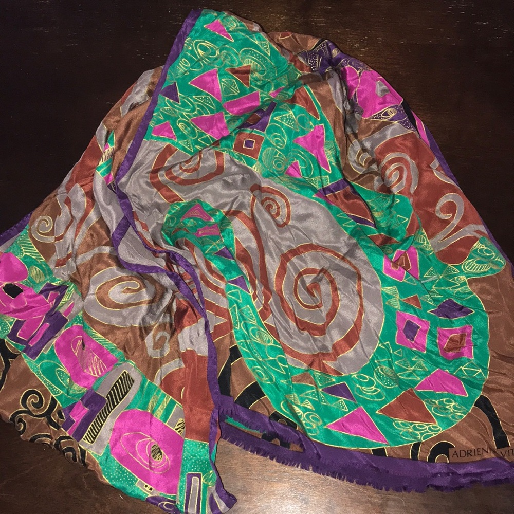 Adrienne Vittadini Long Retro 90’s Rough Fringe Scarf Purple Turquoise Black